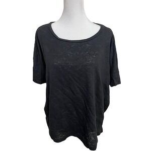 J. Jill Love Linen Black Short Sleeve Scoop Neck Relaxed Fit Top Large RN 97641